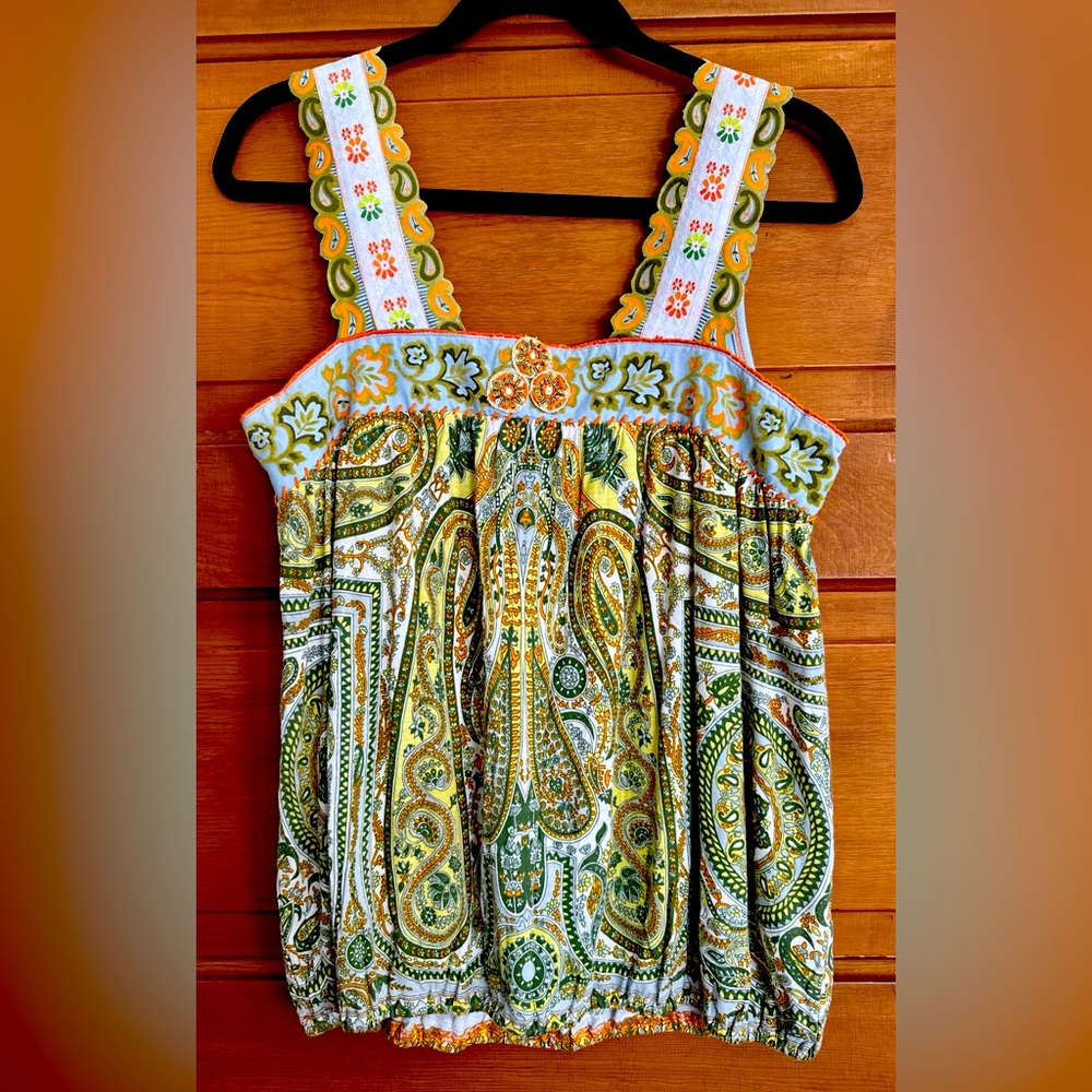 Vintage Free People Paisley Print sparkly detailed Tank Top, size M, Medium! EUC